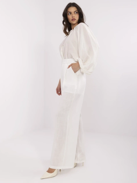 Ecru szerokie spodnie damskie z dodatkiem lnu