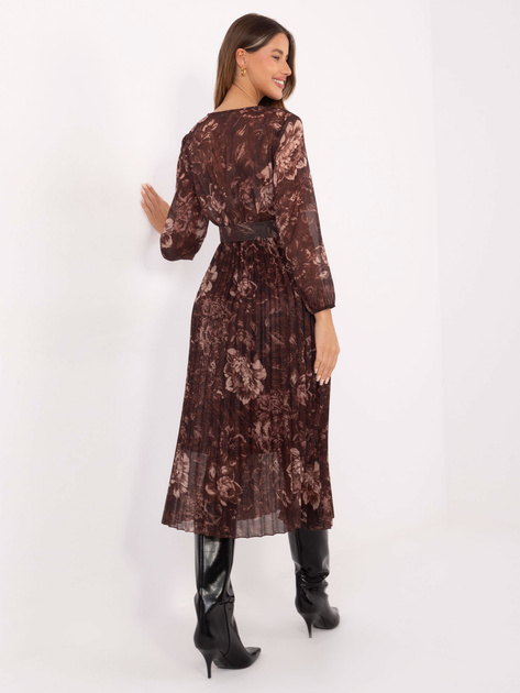 Brązowa midi sukienka z kopertowym dekoltem