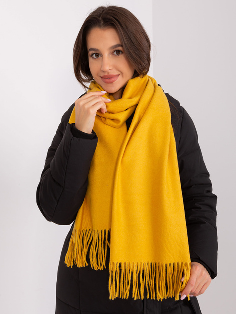 Hurtownia Ciemnożółty szeroki szal z frędzlami