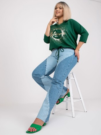 Temnozeleni plus size pulover z elastiko Maileen.