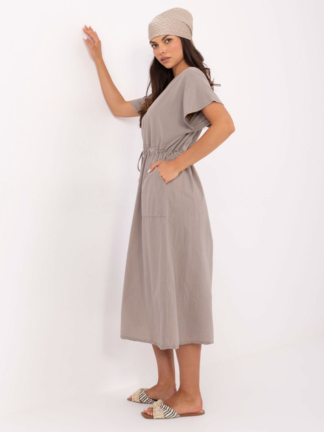 Ciemnobeżowa midi sukienka z bawełny OCH BELLA