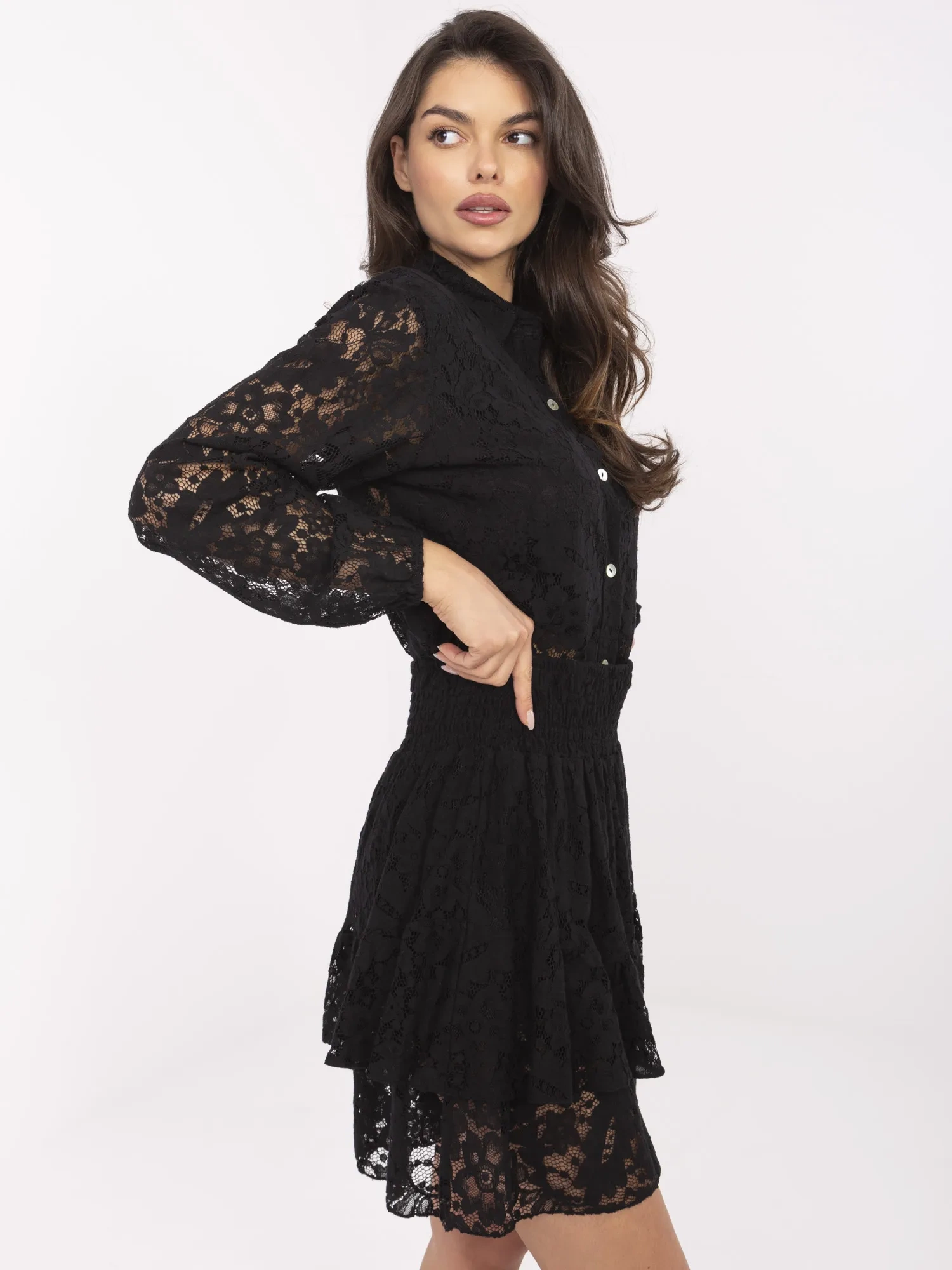 Black lace set with a shirt.