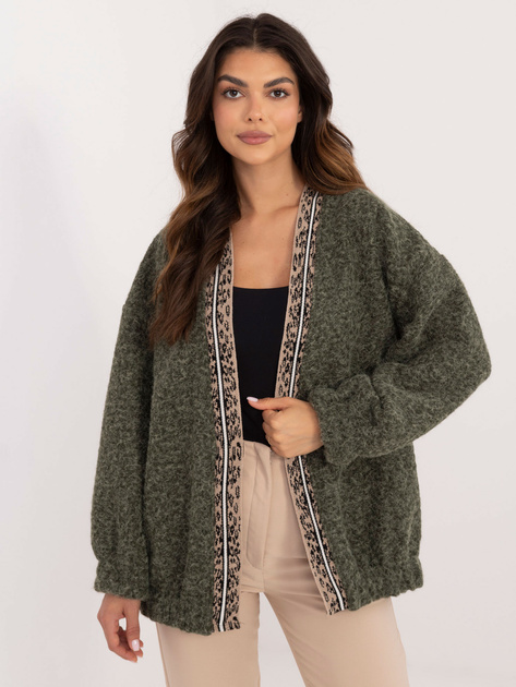 Hurtownia online Khaki damski kardigan z lamówką