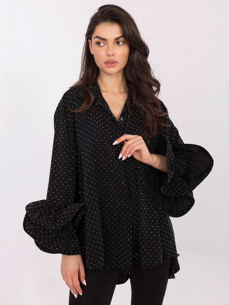 Czarna długa koszula z rozkloszowanymi rękawami