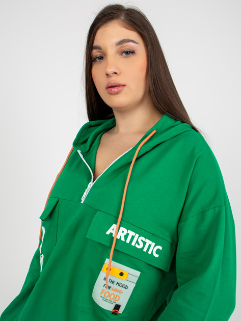 Hurtownia Zielona dłuższa bluza plus size z kapturem
