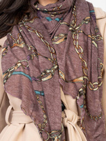 Ciemnofioletowa damska chusta z nadrukiem