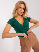 Hurt Ciemnozielony kopertowy t-shirt basic RUE PARIS