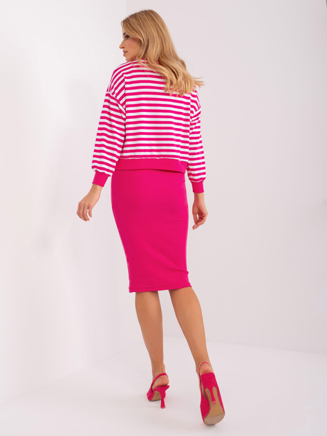 Hurt Fuksjowo-biały komplet basic z bluzką w paski