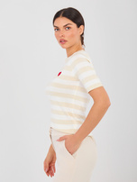 Jasnobeżowy damski sweter w paski