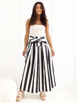 Ecru-czarna midi spódnica w paski