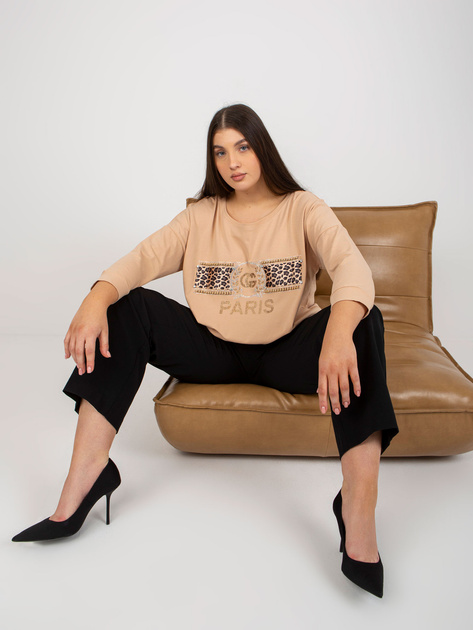 Hurt Beżowa damska bluzka bawełniana plus size