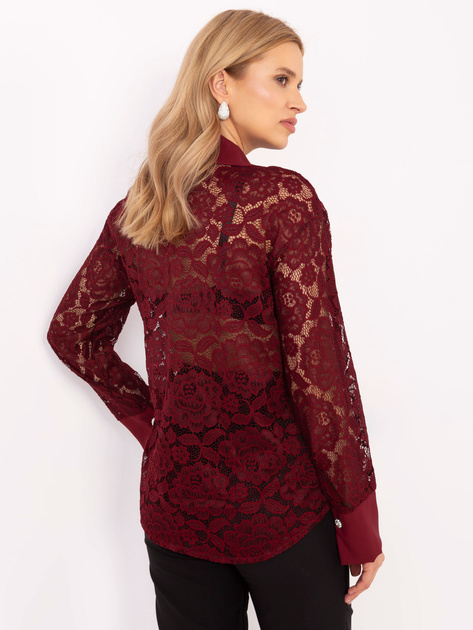 Hurt Bordowa koronkowa koszula z ozdobnymi guzikami