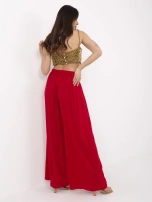 Red wide pleated pants.