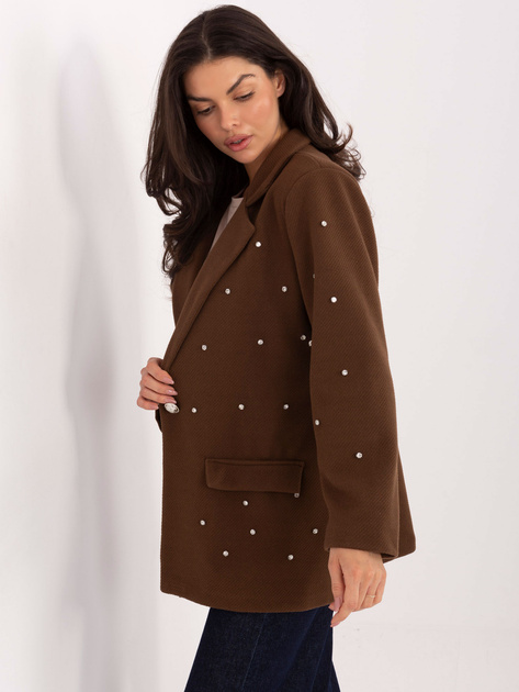 Brązowa elegancka marynarka z cyrkoniami
