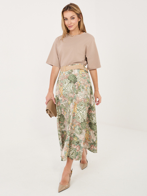 Zielona rozkloszowana spódnica z paskiem