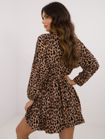 Hurt Beżowo-czarna mini sukienka w zwierzęy wzór 