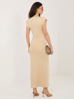 Beżowa sukienka z poduszkami na ramionach RUE PARIS