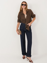 Czekoladowa damska koszula oversize z muślinu