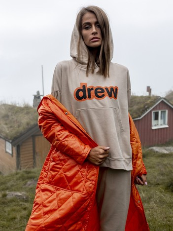 Beżowy dwuczęściowy komplet dresowy z nadrukiem