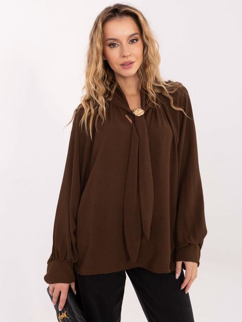 Brązowa elegancka bluzka z broszką