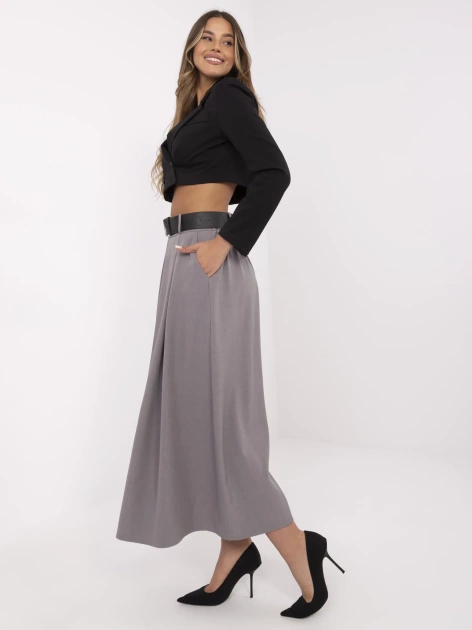 Ciemnoszara elegancka spódnica z szerokim paskiem