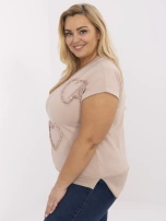 Beżowa damska bluzka plus size z cyrkoniami