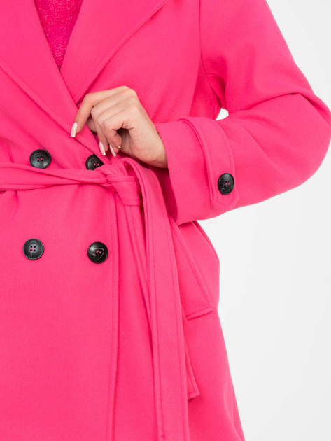 Fluo różowy długi płaszcz z wiązanym paskiem