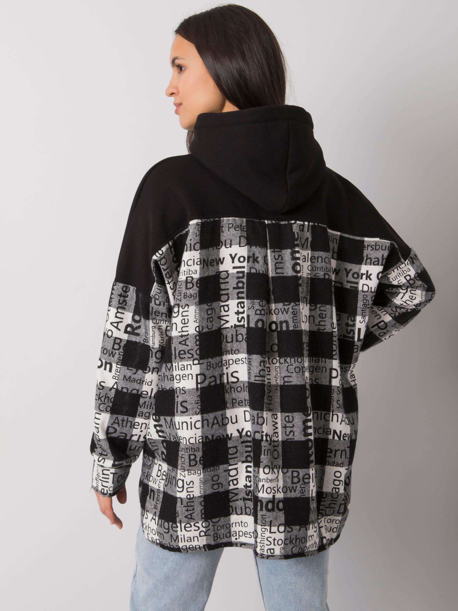 Schwarz-weiße Damenhoodie mit Kapuze Freyah RUE PARIS.