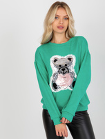 Hurt Turkusowy damski sweter klasyczny z aplikacją z cekinów