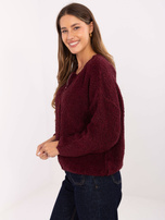 Bordowy rozpinany sweter boucle RUE PARIS