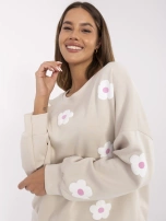 Beżowy casualowy komplet damski w kwiaty