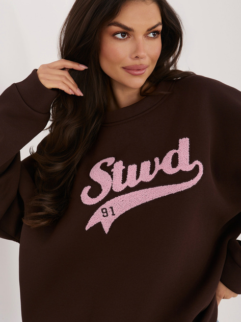 Czekoladowa ocieplana bluza bez kaptura RUE PARIS