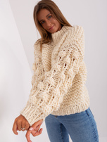 Hurt Jasnobeżowy sweter oversize z grubym splotem 