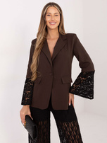 Czekoladowa marynarka z koronkowymi wstawkami