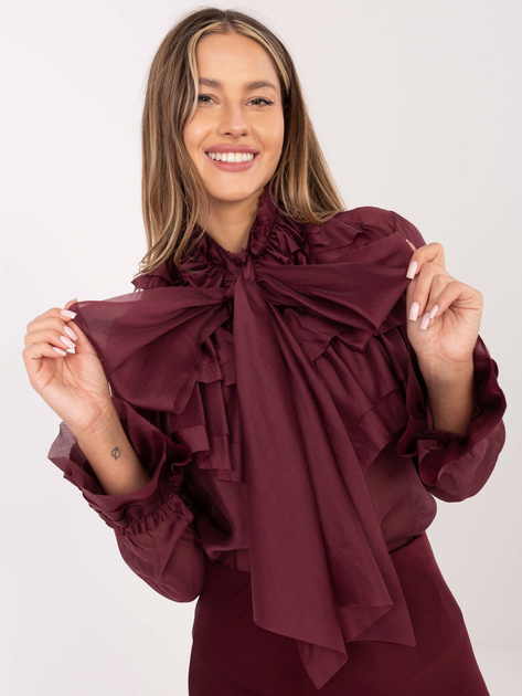 Burgundowa elegancka koszula z żabotem