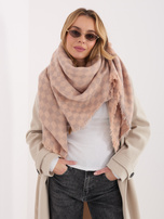 Brzoskwiniowo-szary damski szal z frędzlami