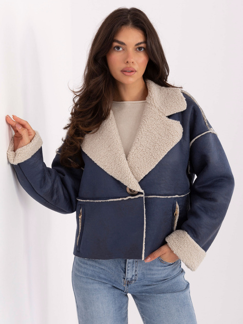 Niebieska krótka kurtka z imitacją kieszeni