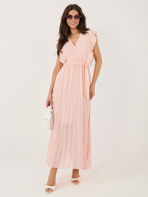 Brzoskwiniowa długa sukienka z plisowanym dołem RUE PARIS