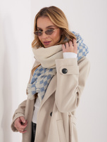 Ecru-niebieski damski szal z wełną