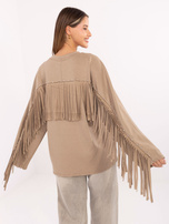 Ciemnobeżowa bluza oversize z frędzlami
