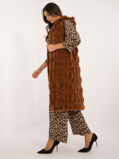 Hurt Jasnobrązowa rozpinana kamizelka z eko futerka