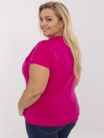 Fuksjowa damska bluzka plus size z aplikacjami
