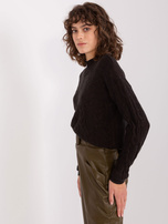 Hurt Czarny damski sweter w warkocze z długim rękawem