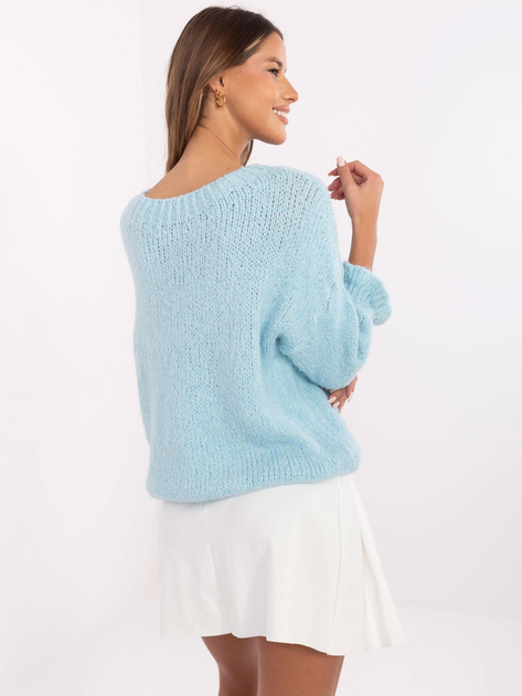 Hurt Jasnoniebieski damski sweter oversize z wełną