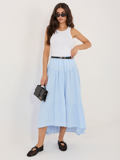 Jasnoniebieska rozkloszowana spódnica w kratkę