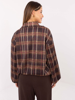 Ciemnocamelowo-czarna zamszowa kurtka z nadrukiem  RUE PARIS  