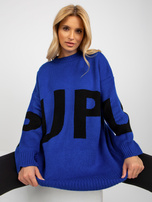 Hurt Kobaltowy długi sweter oversize z napisem RUE PARIS