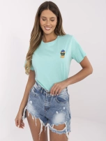 Miętowy damski t-shirt z haftem 