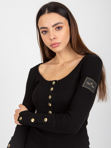 Hurt Czarna prążkowana bluzka z zatrzaskami OCH BELLA