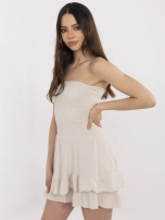 Beżowy kombinezon z elastycznym marszczeniem